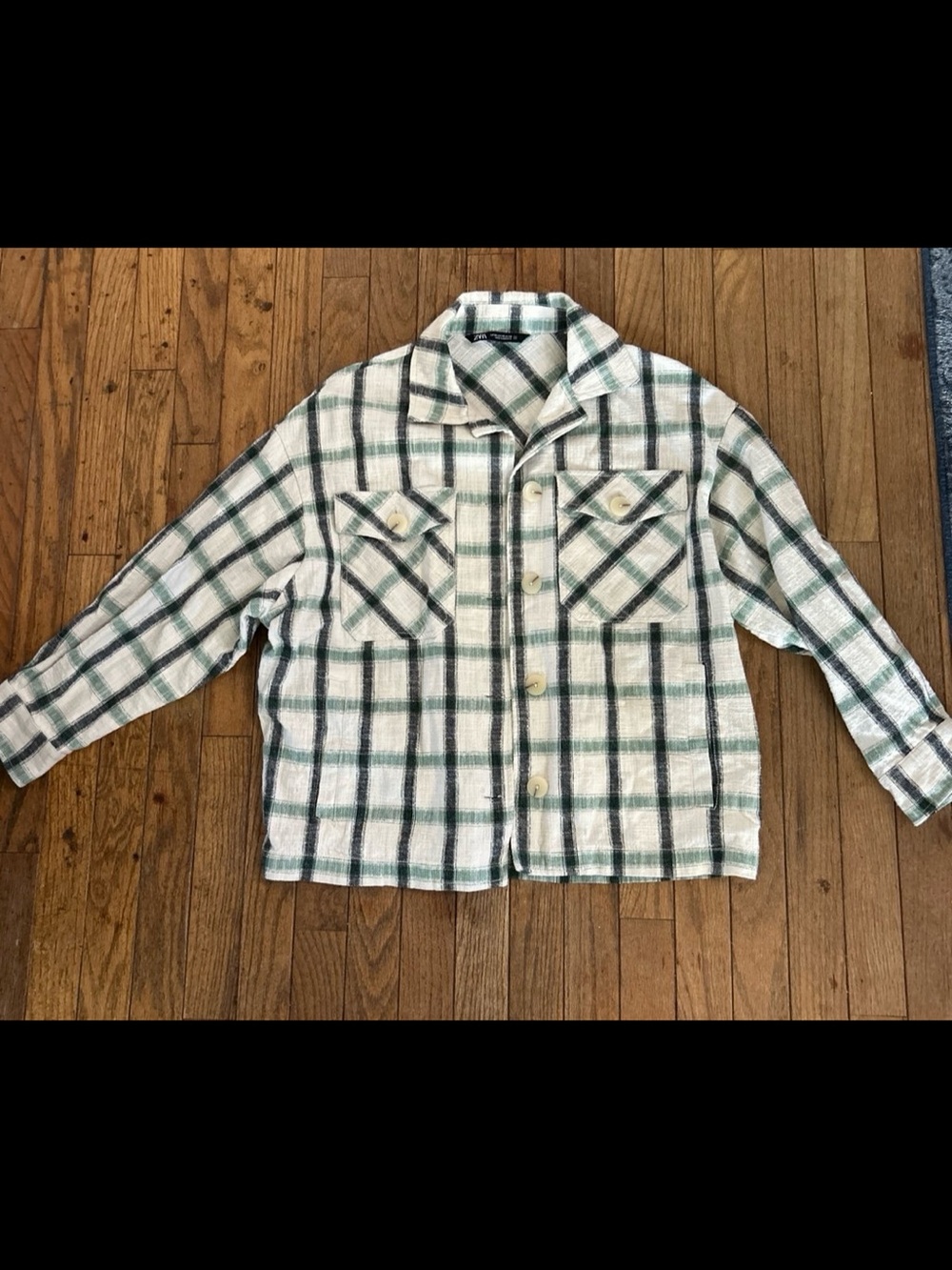 White and Green Plaid Button-Up Shacket